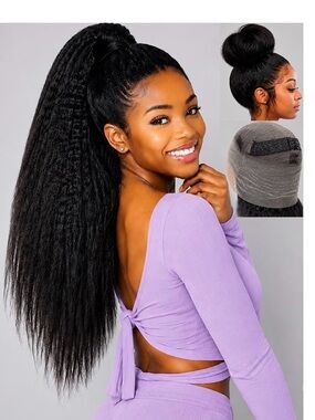 Kinky Straight 360 Lace Front Ponytail Wig - Black